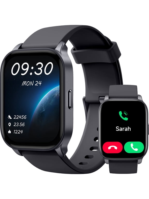 Smart Watch, Answer/Make Calls, 2.01''HD Touchscreen IP68 Waterproof, Fitness Smartwatch for Women Men Compatible Android iPhone, Black