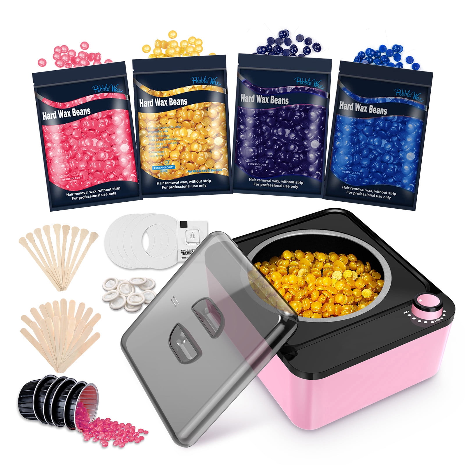 Waxing Kit Wax Warmer Easkep - Wax Kit Hair Removal 6 Adjustable  Temperature with 5 Packs Hard Wax Beads and 20 pcs Wooden Applicator Sticks  Painless
