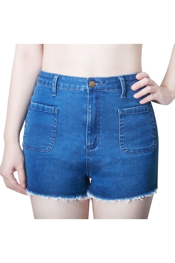Jean Shorts for Girls Women's Skinny Raw Edge Denim Shorts High Rise Fray Hem Denim Shorts Stretch Denim Shorts for Juniors,Girls,Ladies,Dark Blue