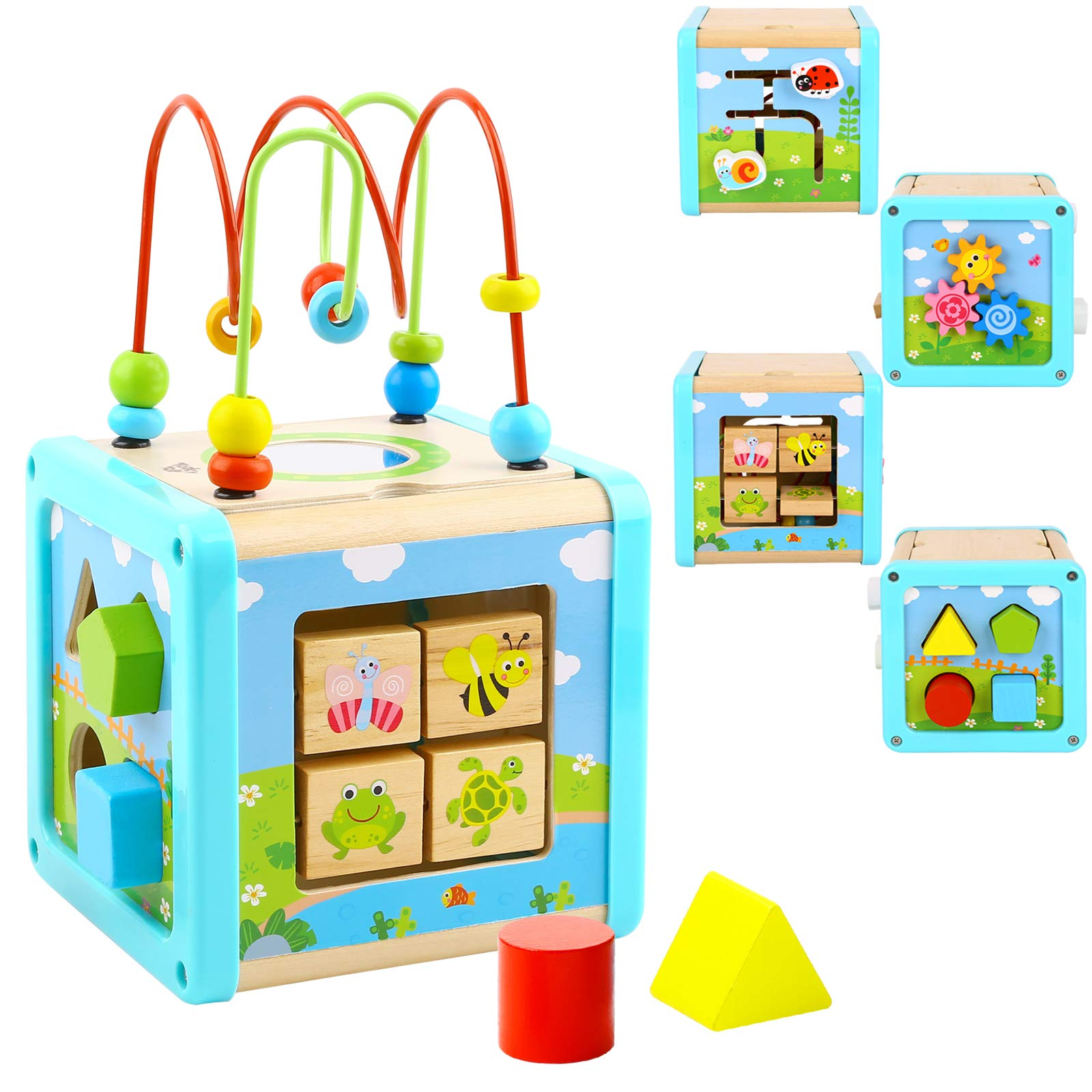 TOOKYLAND Activity Cube Wooden Toys Bead Maze Shape for Toddler Kids