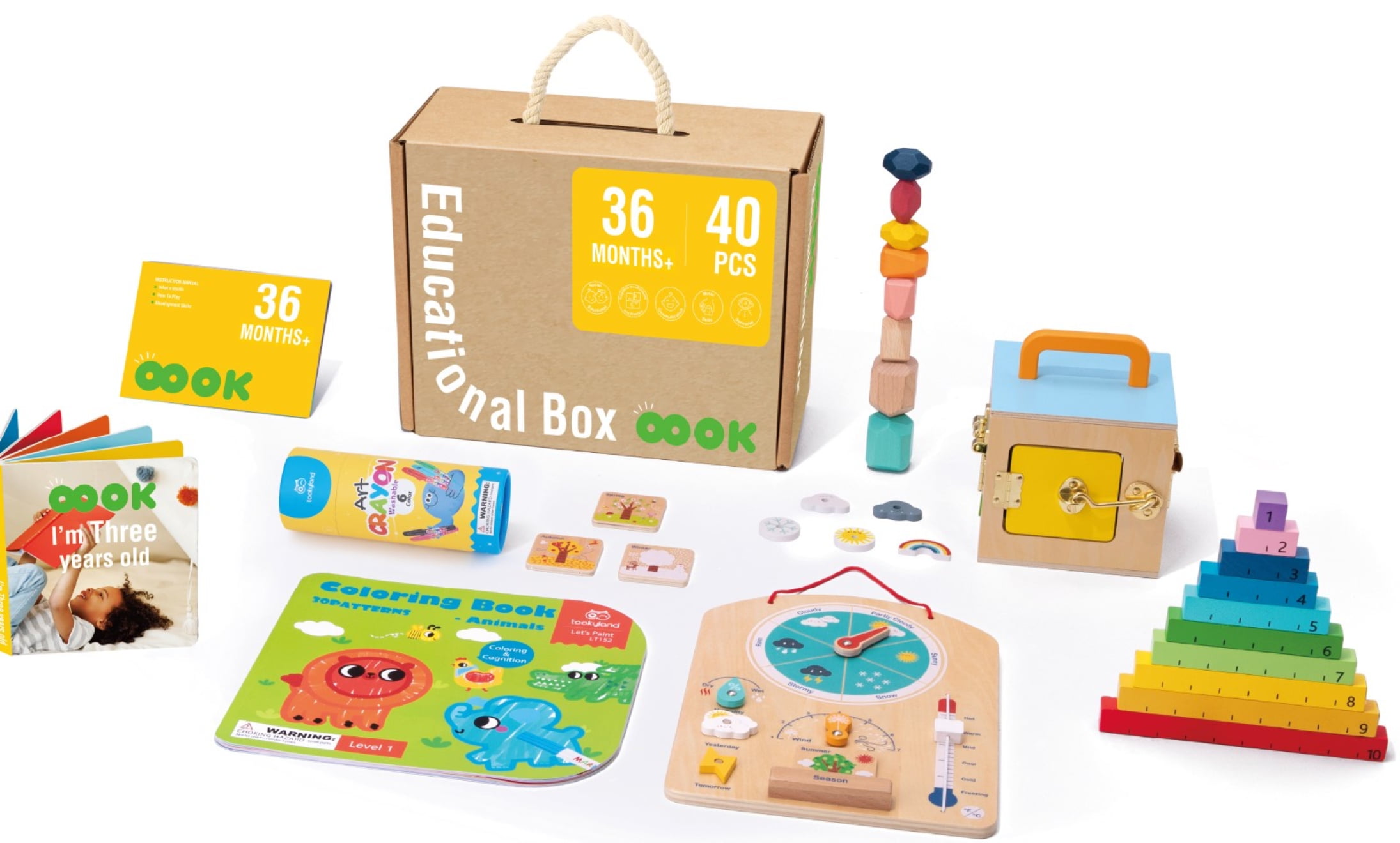 TOOKYLAND Early Learning Toy Bundle 6 in 1 Box Educational Montessori Play Set; Wooden Toddler
