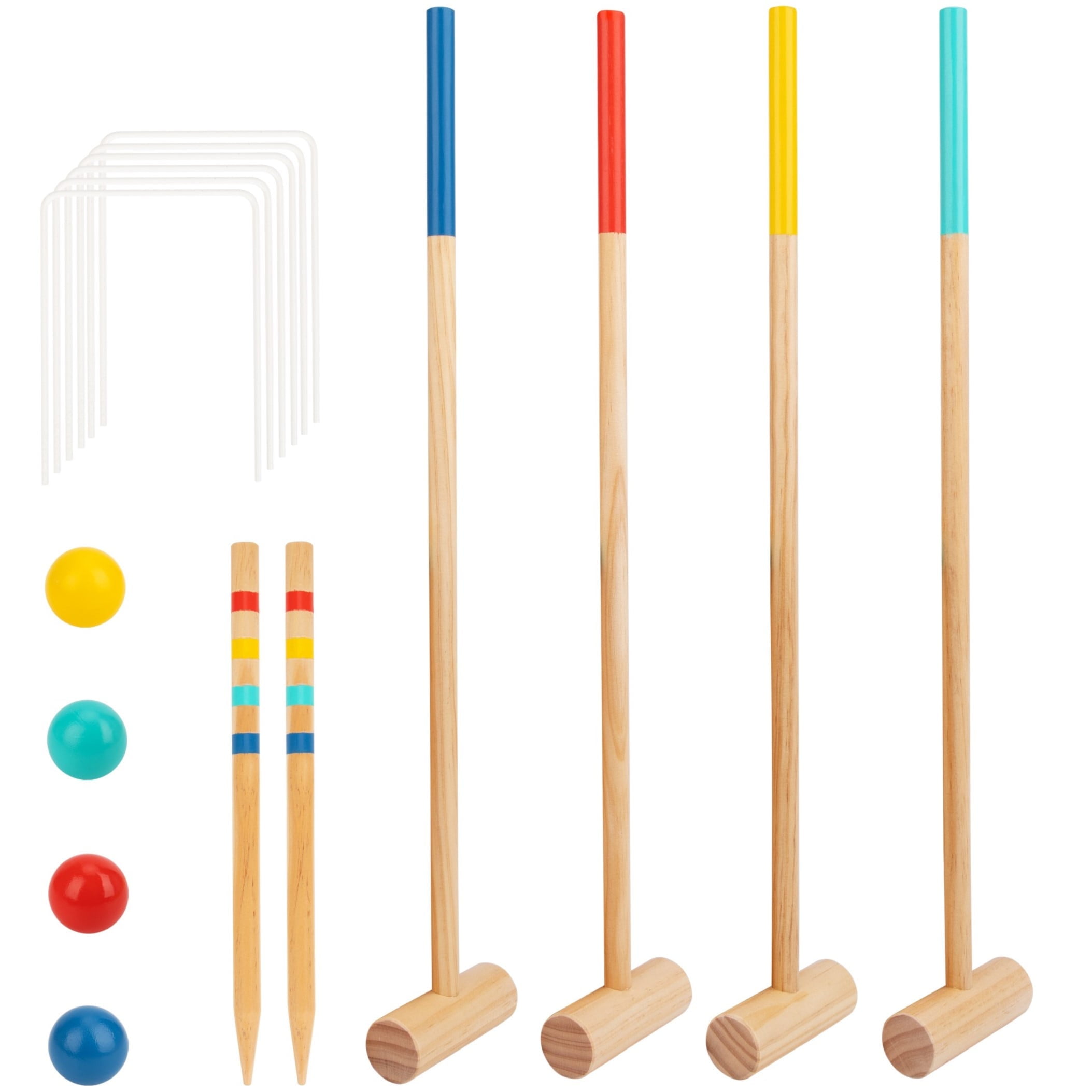 Grasshopper Games Family Croquet Set with Wooden Mallets, Balls, and Travel Bag