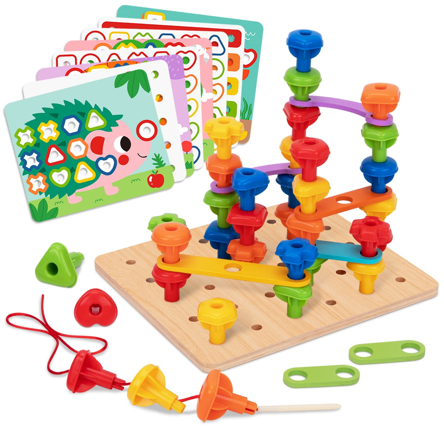 TOOKYLAND Peg Board Stacking Toy 53pcs Color and Shape Matching