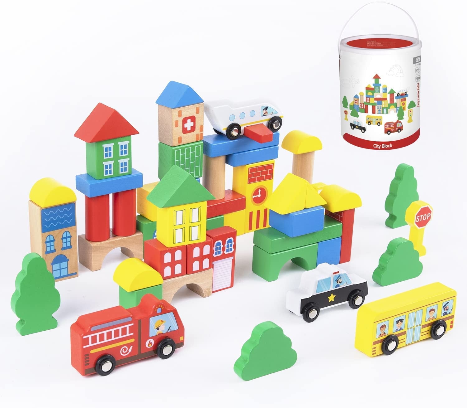 TOOKYLAND Toddler Learning Builder Set - 50pcs Wooden City