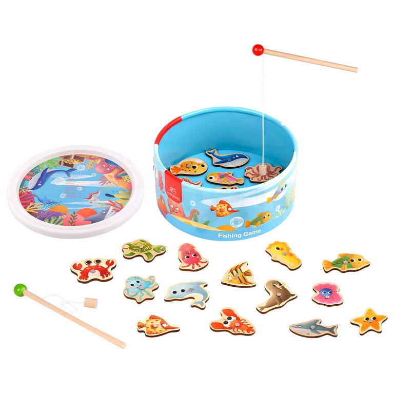 TOOKYLAND Wooden Magnetic Fishing Game - Wooden Aquatic Animals, for Kids 3  Years + 