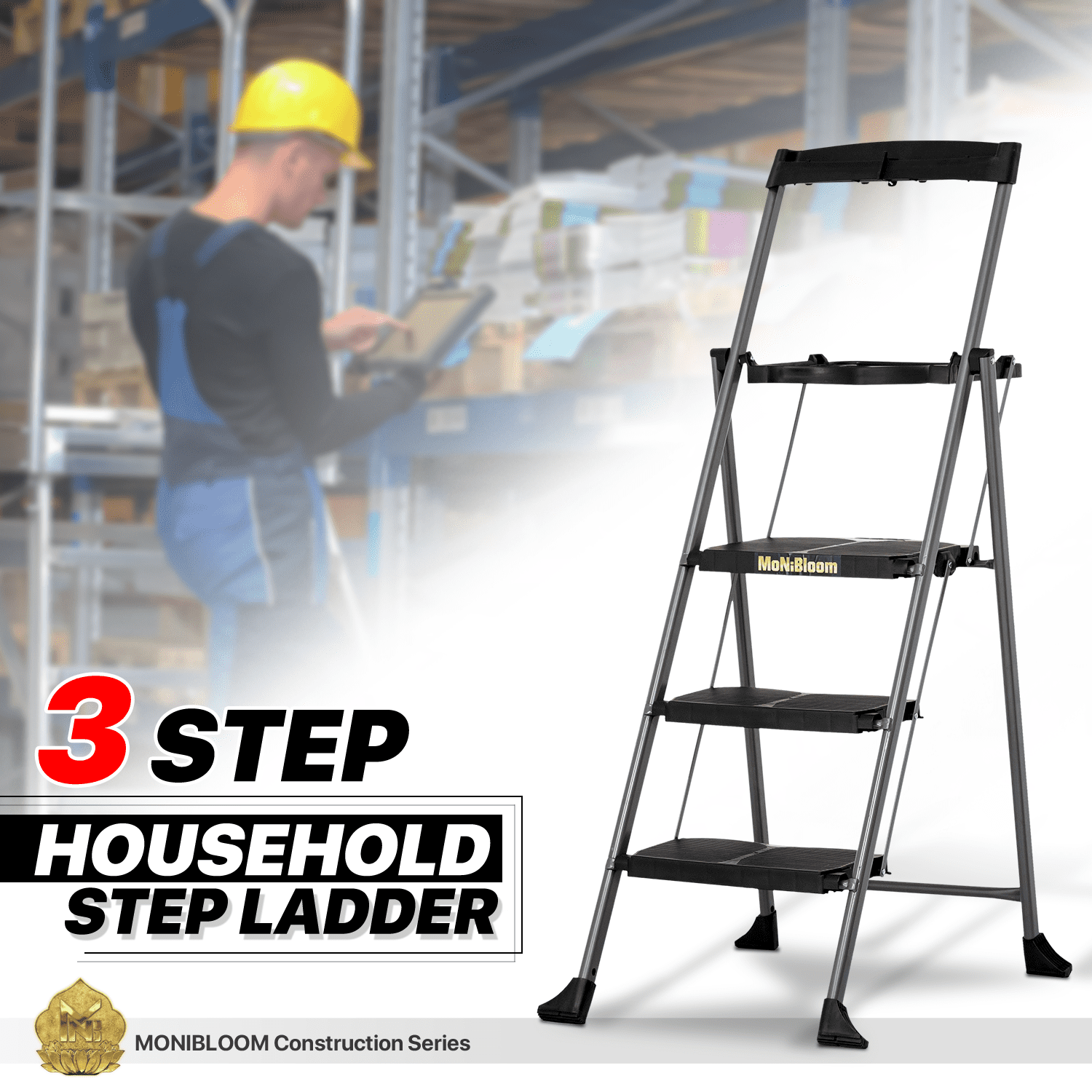 [TOOL TRAY] Household Steel Foldable 2/3 Steps A-Frame Ladder w/Anti ...