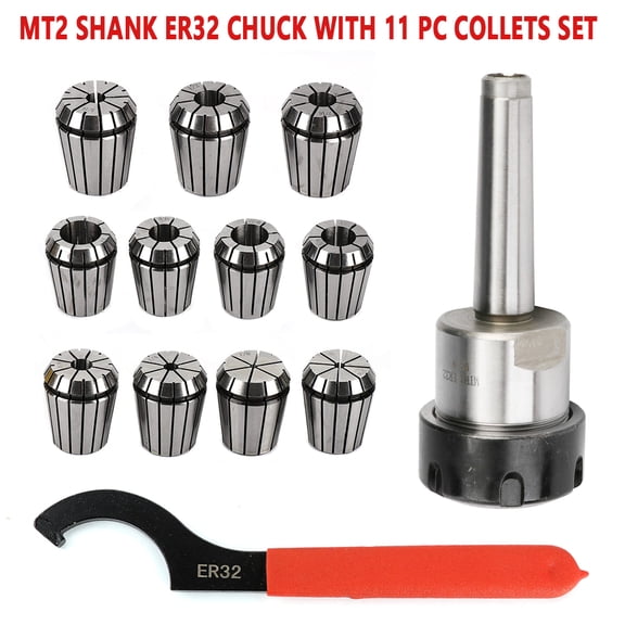 TOOL1SHOoo 11PCS Precision ER32 Collet Set MT2 Shank Chuck & Spanner for Milling Machine