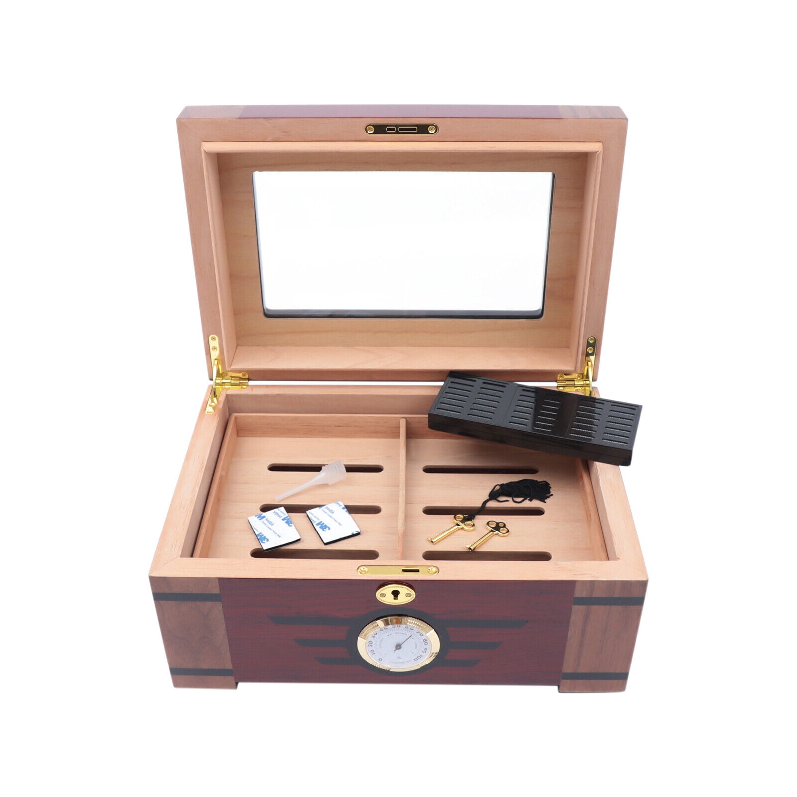 TOOL1SHOoo 2 Layer Cigar Humidor Cedar Wood Glass Desktop Holder 100 ...