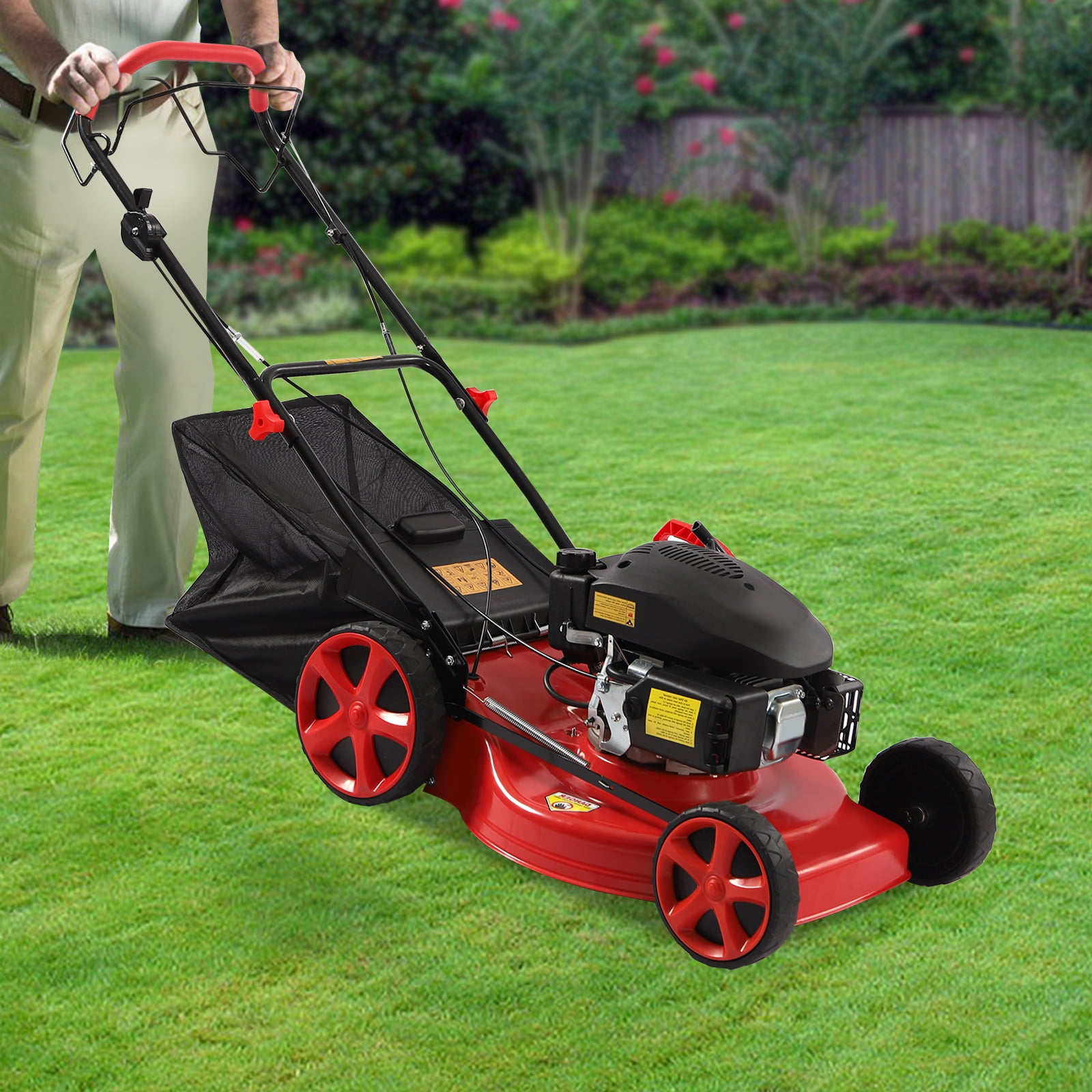 TOOL1SHOoo 20-inch 173 cc Gas Self-Propelled Lawn Mower with Bagger, 4-Stroke Engine Adjustable