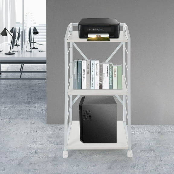 TOOL1SHOoo 3 Tier Printer Shelf with Wheels and Hooks,Mobile Machine Stand Storage Rack Printer Table for the Living Room,Kitchen,Home Office,White