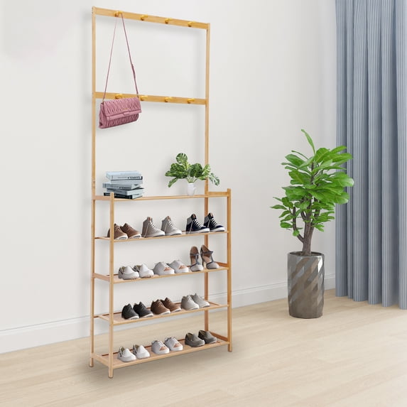 TOOL1SHOoo 5 Tiers Bamboo Shoe Storage Rack Entryway Shoe Shelf Organizer Bedroom Closet