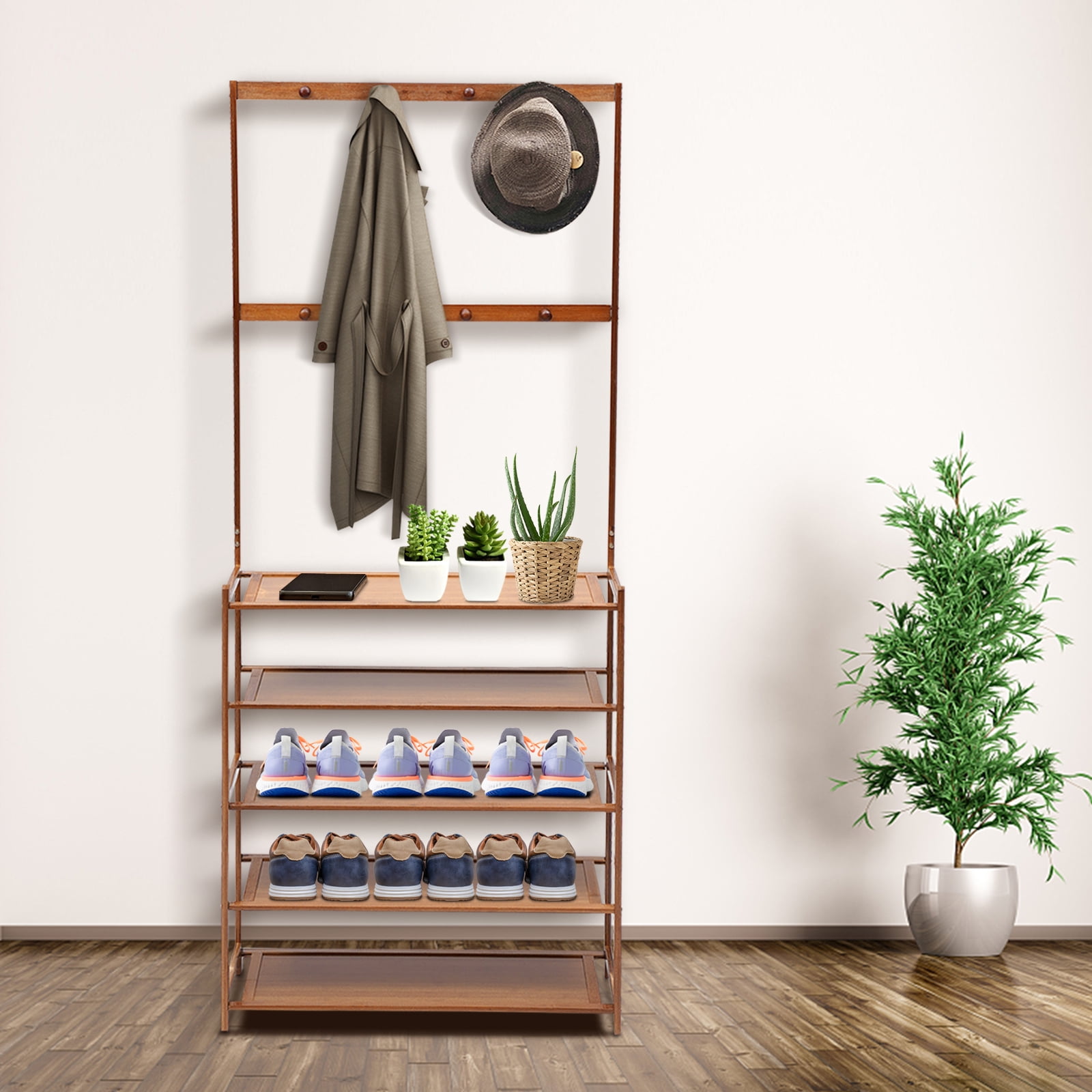 TOOL1SHOoo 5 Tiers Bamboo Shoe Storage Rack Entryway Shoe Shelf ...