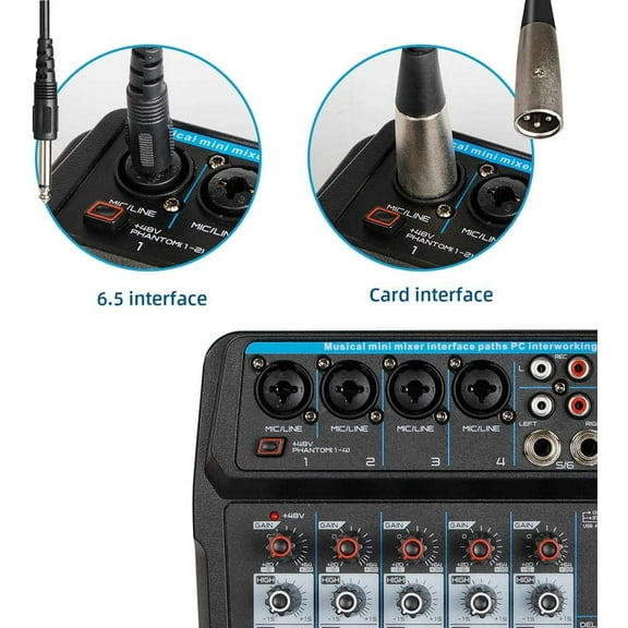 TOOL1SHOoo 6 Channel Bluetooth DJ Mic Audio Mixer Contrl LED Digital Display Music Stream DJ Sound Controller