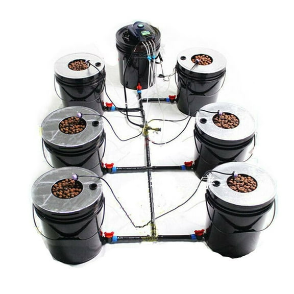 TOOL1SHOoo Greenhouse Accessories,Hydroponics Grow System Recirculating 5-Gallon 7 Pots Deep Water Culture DWC Grow Medium clay pebbles