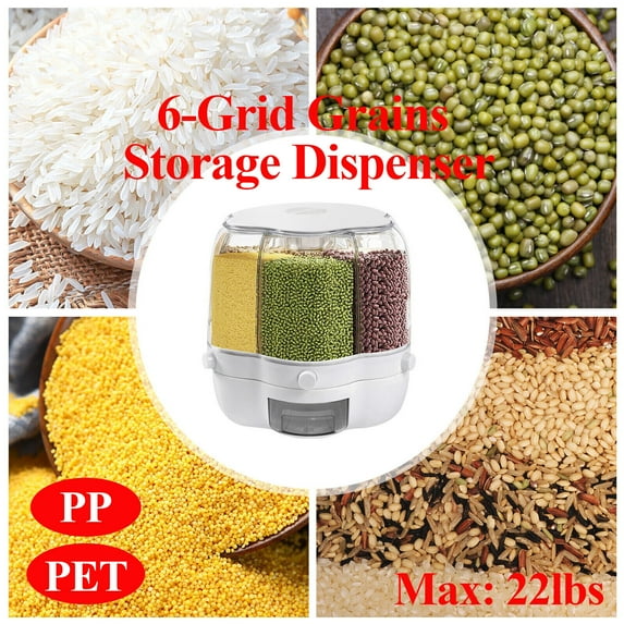 TOOL1SHOoo Large Rotating Food Dispenser Rice Dispenser 6-Grid Rice Bucket