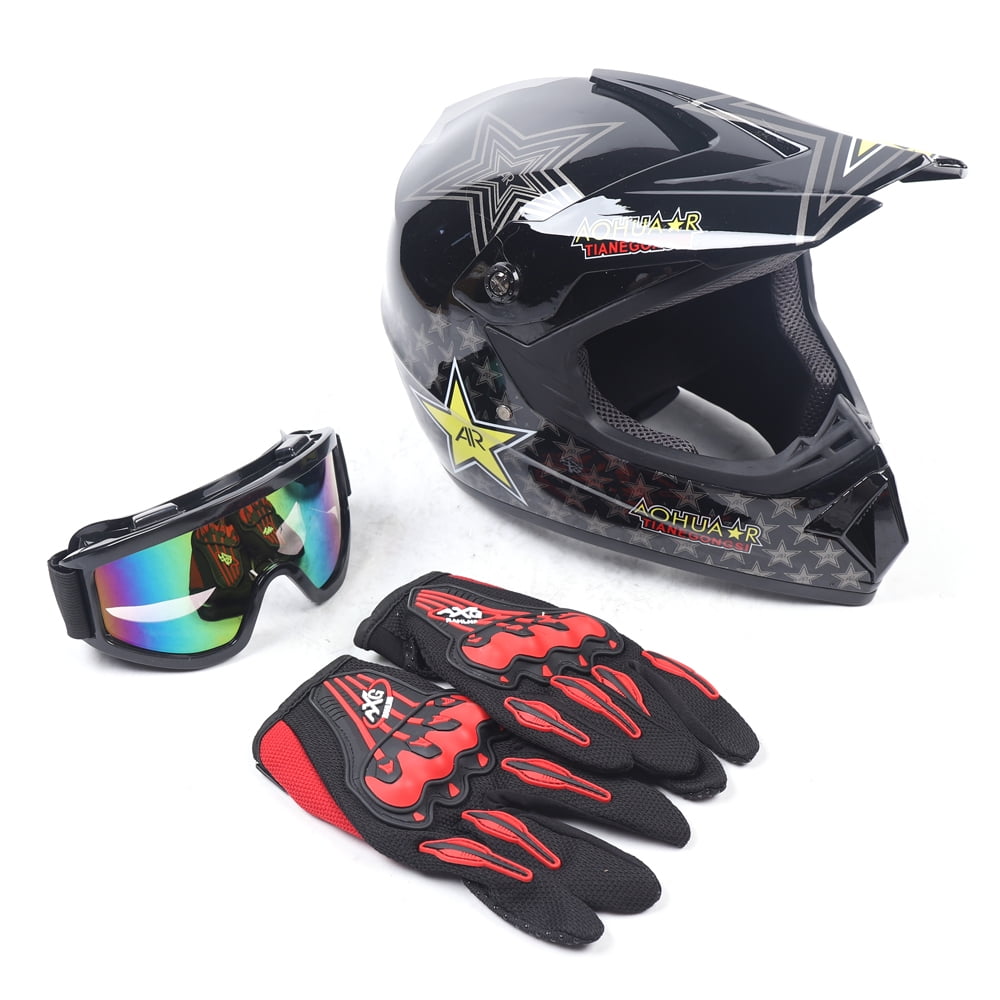 TOOL1SHOoo Multi-Color Unisex M/L Size Motocross Off-Road Riding Helmet + Goggle + Glove Kit Universal Kit L Size