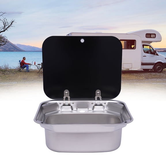 TOOL1SHOoo RV Caravan or Marine Stainless Steel Wash Basin Tempered Glass Cover RV Camping Trailer Accessories