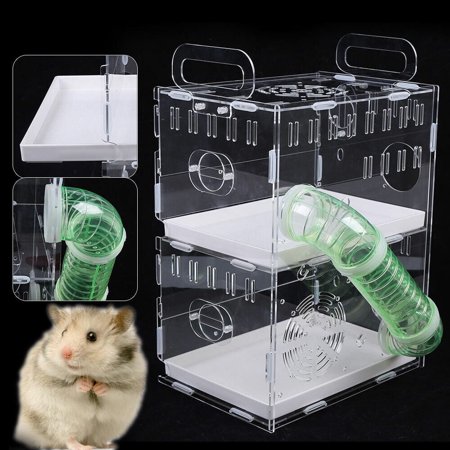 TOOL1SHOoo Two Layer Clear Hut Pets House Habitat Box Transparent Pet Cage Hamster House