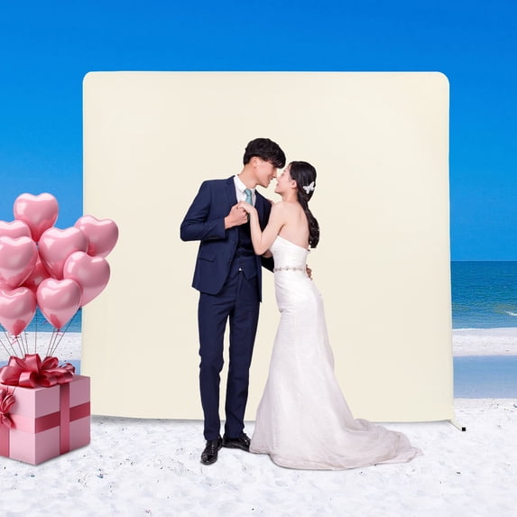 TOOL1SHOoo Wedding Pole Bracket with Pull Rod and Elastic Cloth Cover,Metal Stand Kit for Wedding/Ceremony/Party Decoration,6.56*6.56ft,White and Cream-colored