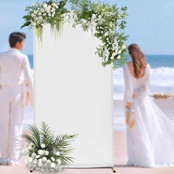TOOL1SHOoo Wedding Pole Bracket with Pull Rod and Elastic Cloth Cover,Metal Stand Kit for Wedding/Ceremony/Party Decoration,3.28*6.56ft,Gold,White
