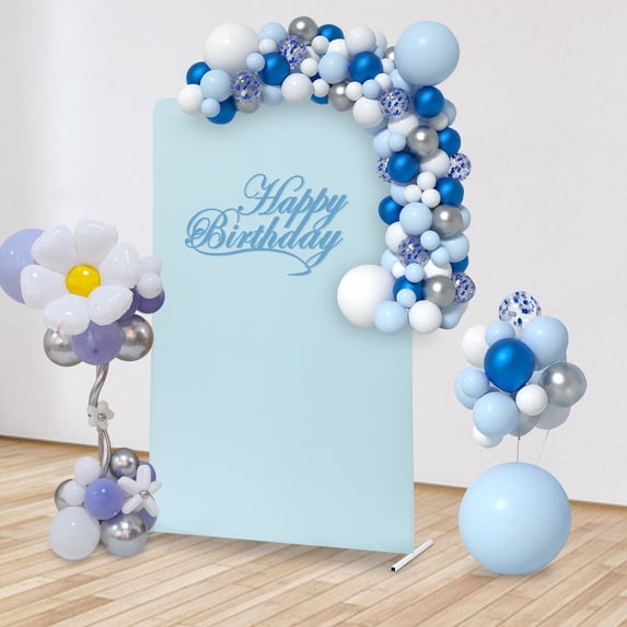TOOL1SHOoo Wedding Pole Bracket with Pull Rod and Elastic Cloth Cover,Metal Stand Kit for Wedding/Ceremony/Party Decoration,4.92*6.56 ft,White,Blue