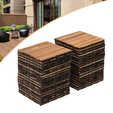 TOOL1SHOoo Wood Plastic Interlocking Deck Tiles, 36 Pack Patio Deck Tiles, 12"x12" Brown