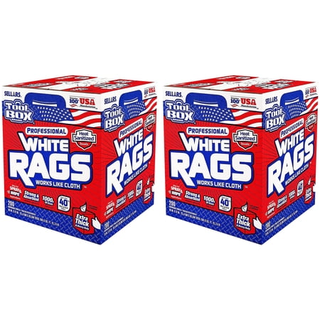 TOOLBOX Painters White Rags Shop Towels with Center Pull Box - 2 Count Box - 400 Towels