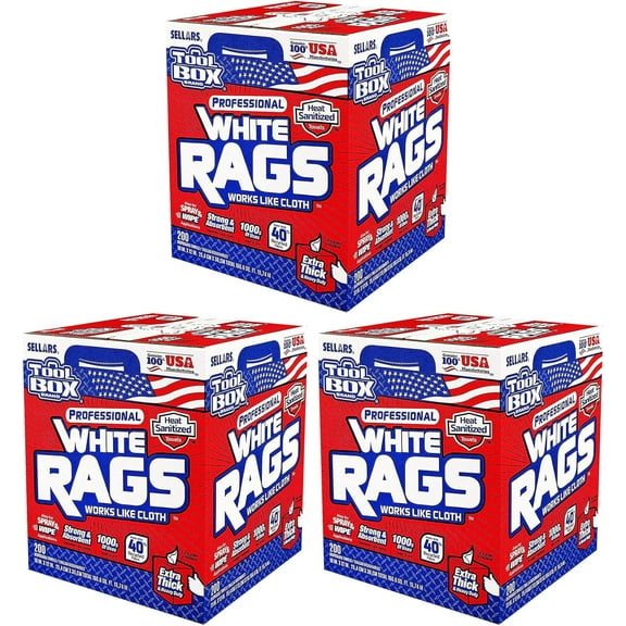 TOOLBOX Professional White Rags Shop Towels Center Pull Box for Painters, Automotive, Contruction, Office and Home - Made in USA (3 Boxes - 600 Towels)
