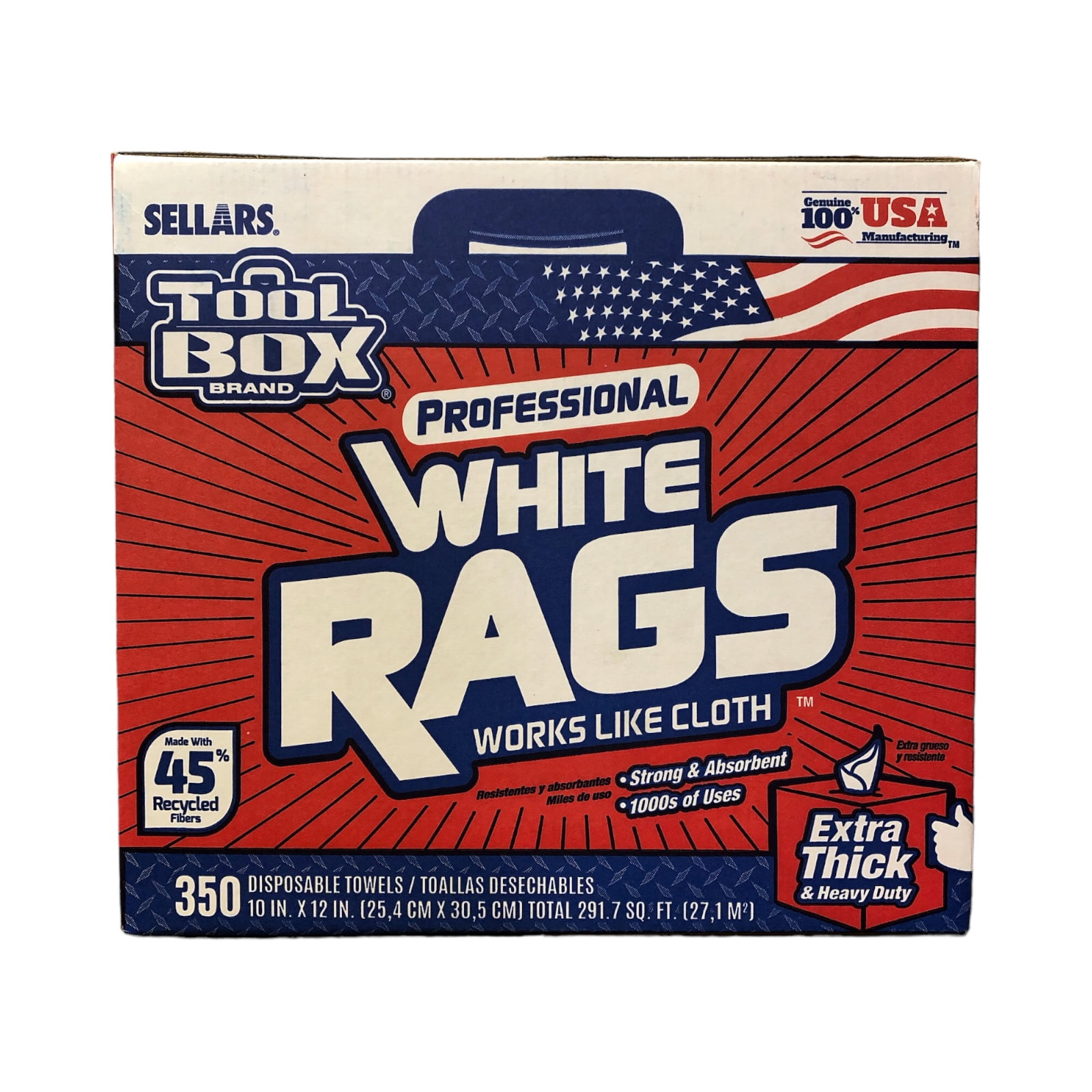 TOOLBOX Professional White Shop Rags, Center Pull