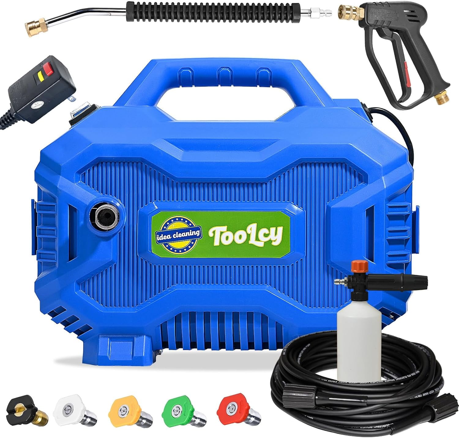 TOOLCY Pressure Washer 2030 PSI Max, Power Washer Electric Powered, 50FT Pressure Hose, Short Gun & Extension Wand, Foam Cannon, 5 Nozzles, Cars Patios Washer Sansujyuku sansujyuku.com