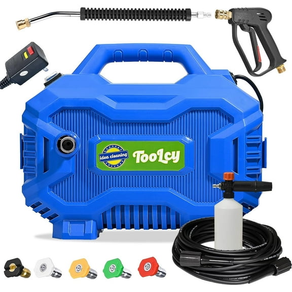 TOOLCY Pressure Washer 2030 PSI Max, Power Washer Electric Powered, 50FT Pressure Hose, Short Gun & Extension Wand, Foam Cannon, 5 Nozzles, Cars Patios Washer