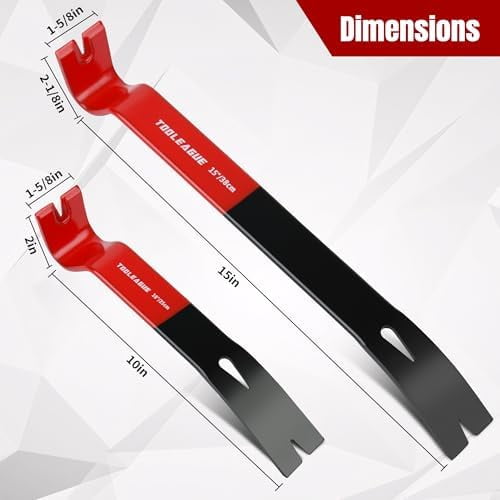 TOOLEAGUE 2Pcs Flat Pry Bar Set,10",15" Utility Heavy Duty Crow Bar with Nail Puller,Woodworking Tools for Prying, Scraping, Lifting, Pulling
