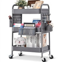 TOOLF 3-Tier Rolling Cart, Metal Utility Cart with Mute Wheels, DIY Storage Trolley for Office&Home, Gray