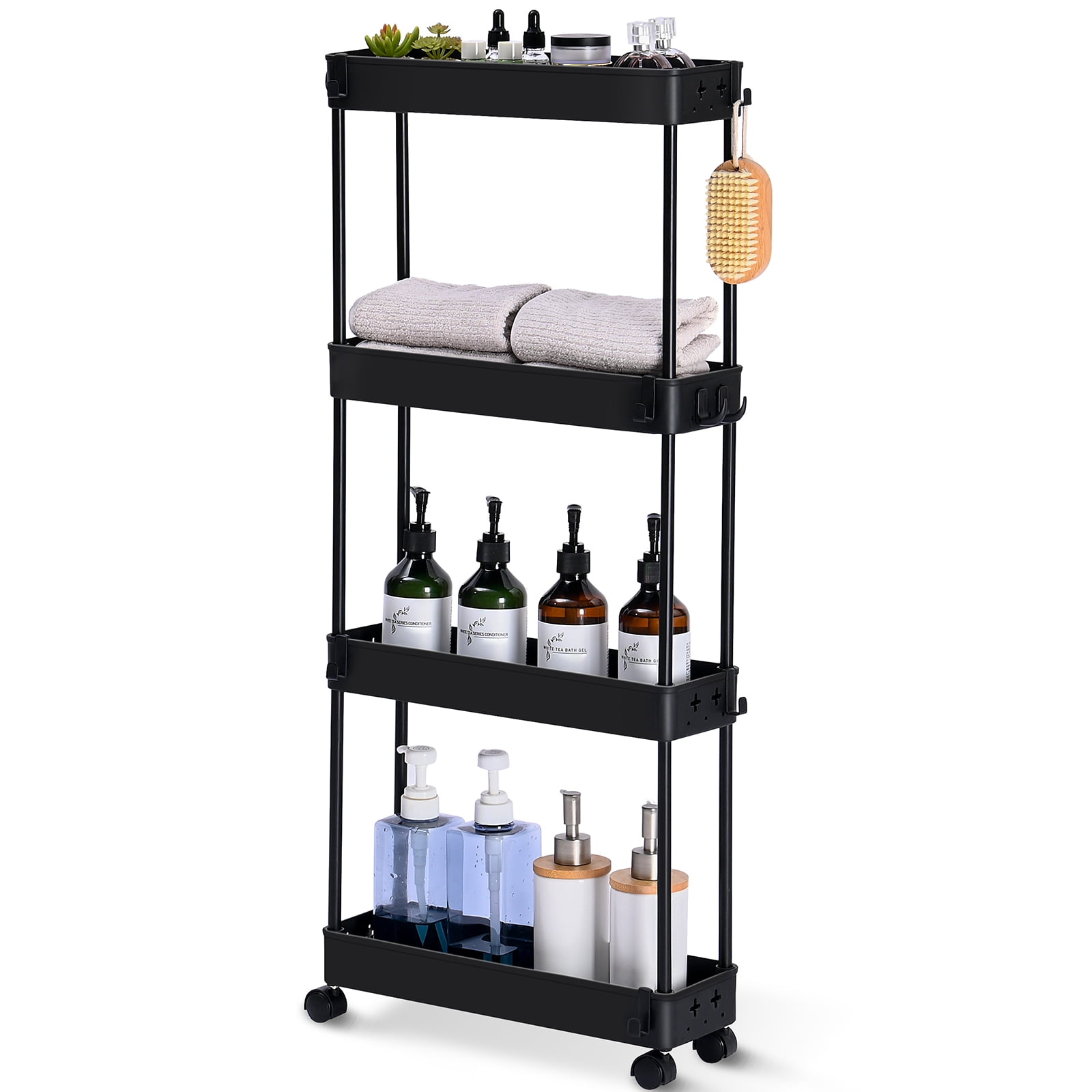 TOOLF 4 Tier Rolling Cart, Slim Storage Cart, Bathroom & Laundry