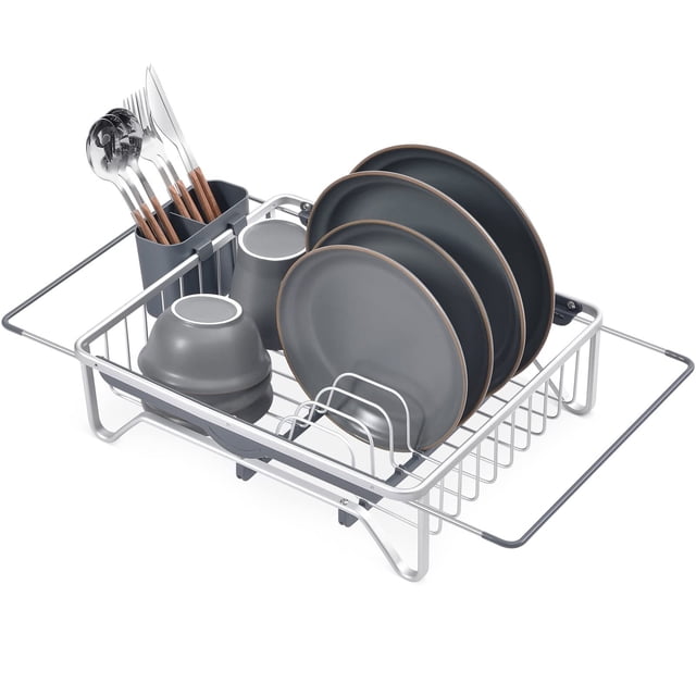 TOOLF Expandable Aluminum Dish Rack, Dish Drainer on Counter with