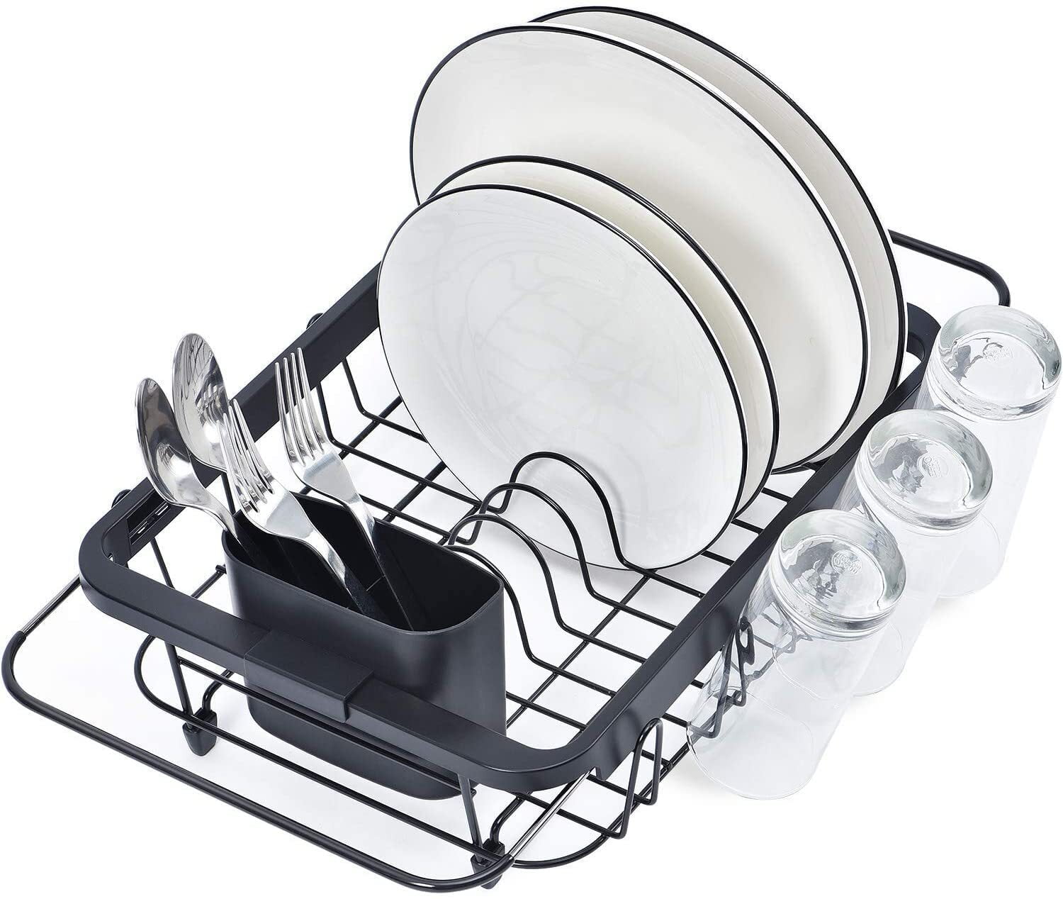 ADBIU Large Dish Drying Rack with Drainboard Set（12.8 - 20） Expandable  Compact Dish Drainer (Gray, Large)