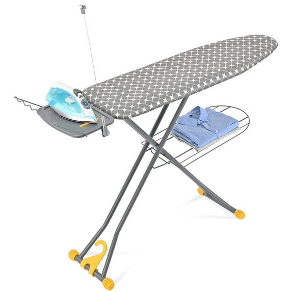 TOOLF Ironing Board, Iron Board with Hanger & Iron Rest, 7 Adjustable Heights, 43x13", Gray