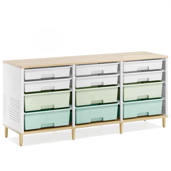 BEHERZT Sideboard Storage Cabinet with 12 Drawers , for 32-45'' TV Stand , Fluted Modern Buffet Cabinet for Living Room, Bedroom , School, Green