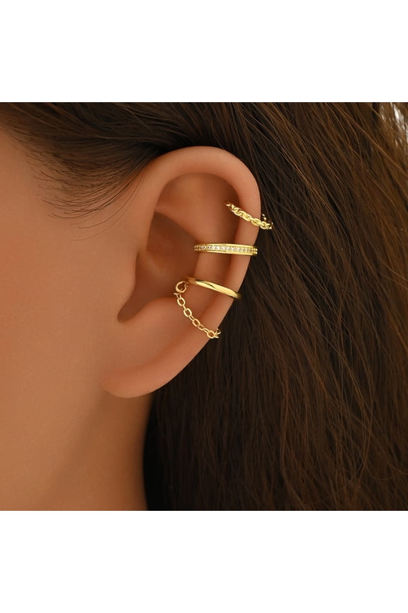 14K Gold Plated Ear Cuff Earrings for Women Non Piercing, Gold Plated Cuff Earrings for Women, Hypoallergenic Cubic Zirconia Cartilage Hoop Earring Fashion Jewelry Set as show