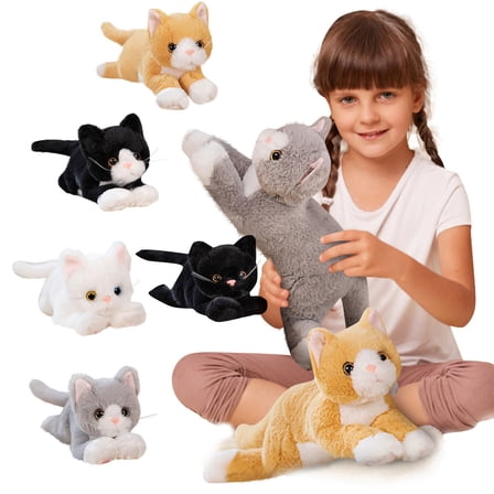 TOOLGOOD 20 IN Weighted Black Cat Stuffed Animal Cute Realistic Kitten Plush Toys inch Soft Plushies Gifts for Kids, A