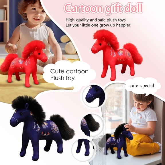 TOOLGOOD 2026 Chinese Horse New Year Decorations Horse Plush 11.8" Zodiac Blessing Souvenir Mascot for Car Ornaments Home Office Store Restaurant Tabletop Decors, Blue