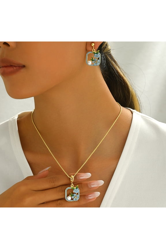 4 Pcs Christmas Jewelry Gifts for Women Forget Me Not Jewelry Include Blue Pressed Flower Necklace Earrings Bracelet Mother Comfort Miscarriage Holiday Gift for Women as show