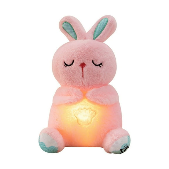 TOOLGOOD Breathing Stuffed Animals, Pink Bunny Plush Baby Toy, Soothing Sound Machine with Music Lights & Breathing Motion for Kids Boys Girls