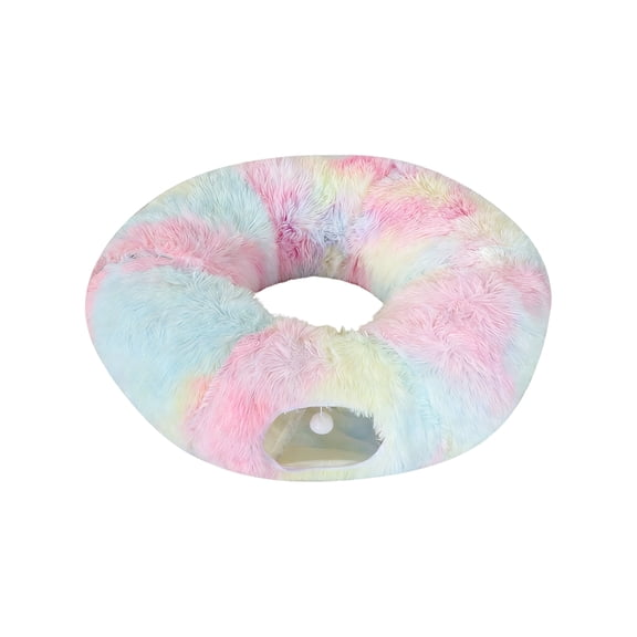 TOOLGOOD Cat Tunnel Bed with Central Washable Cushion - Large Cat Tunnel Tube Toys 3 Shape to Play for Indoor Cats Kittens Puppies Ferret, Round Plush Fluffy Cat Bed with Tunnels G