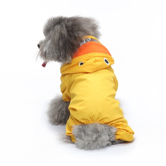 TOOLGOOD Cute Dog Raincoat with Hoodie, Waterproof with 4 Legs Raincoats for Small Dogs, Windproof Rain Coat for Rainy Windy Snowy Yellow L