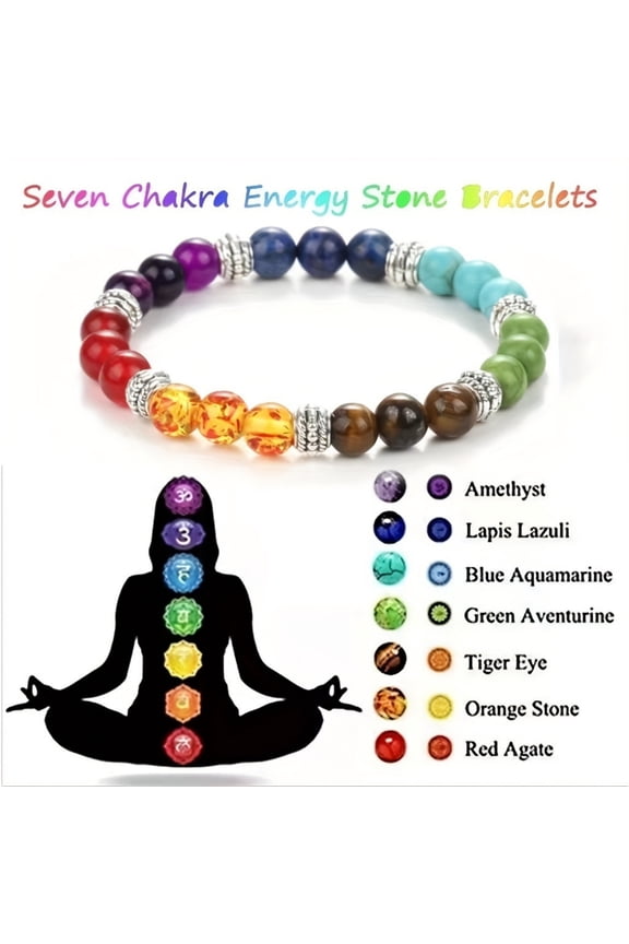 Healing Bracelets for Women - 7 Chakra Energy Yoga Bracelet with Lava Rock & Natural Stones for Stress Relief & Gifts