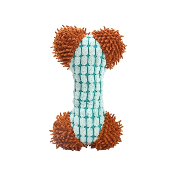 TOOLGOOD Plush Bone Shaped Dog Chew for Puppies Interactive Squeaky Pet Plaything in Brown Blue Beige Safe Soft Material for Teeth Cleaning and Boredom Relief Blue