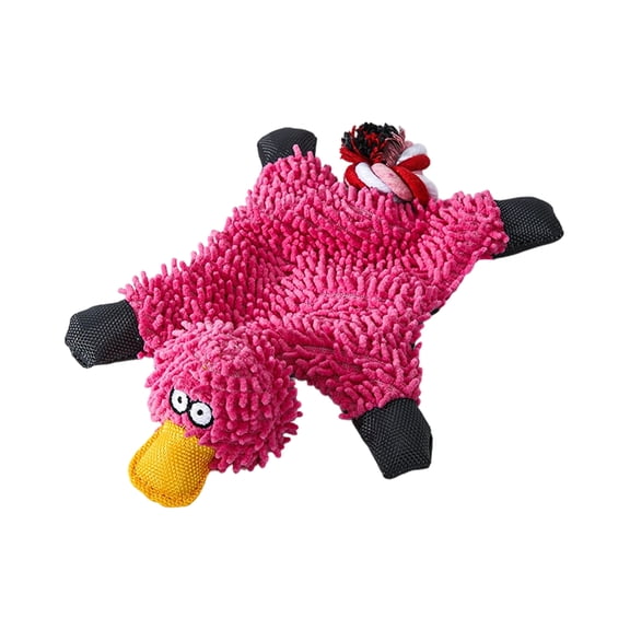 TOOLGOOD Plush Duck Dog Toy for Aggressive Chewers Squeaky Puppy Teething Toy with Crinkle Rope Tail Cute Durable Chew Toy for Dogs for Small and Large Dog Fun Toys to Keep them Busy Pink
