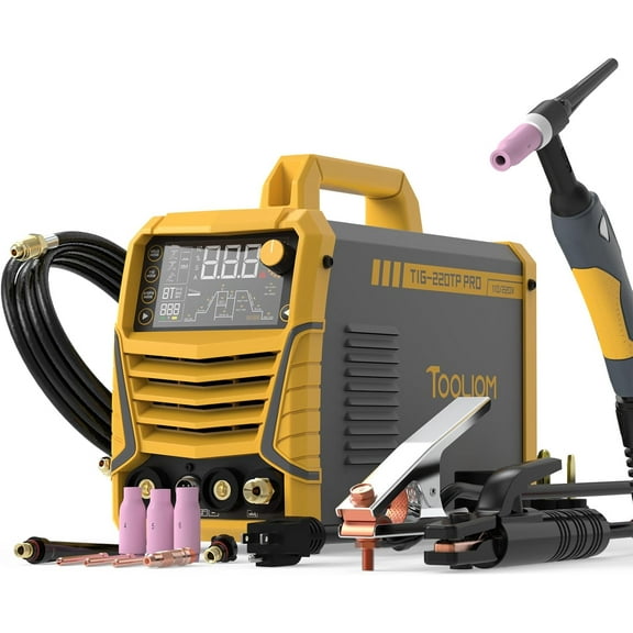 TOOLIOM 220A Cold TIG Welder with DC Pulse, 7 In 1 Cold Spot Lift TIG/Stick Welder with IGBT Inverter, 110&220V Welding Machine with Large Digital Display 2T/4T/4T PRT Mode TIG Welding Equipment