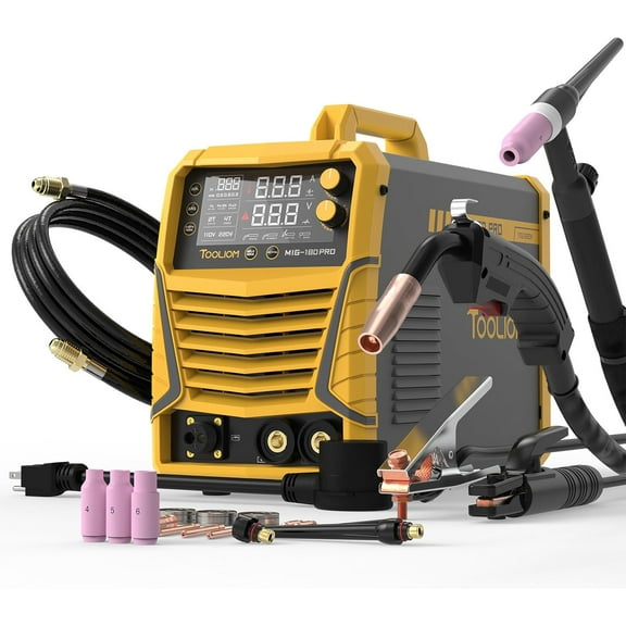TOOLIOM 4 in 1 MIG Welder 180A Gas MIG/Flux MIG/Stick/Lift TIG Multiprocess Welding Machine 110V/220V Welder with Lift TIG Torch